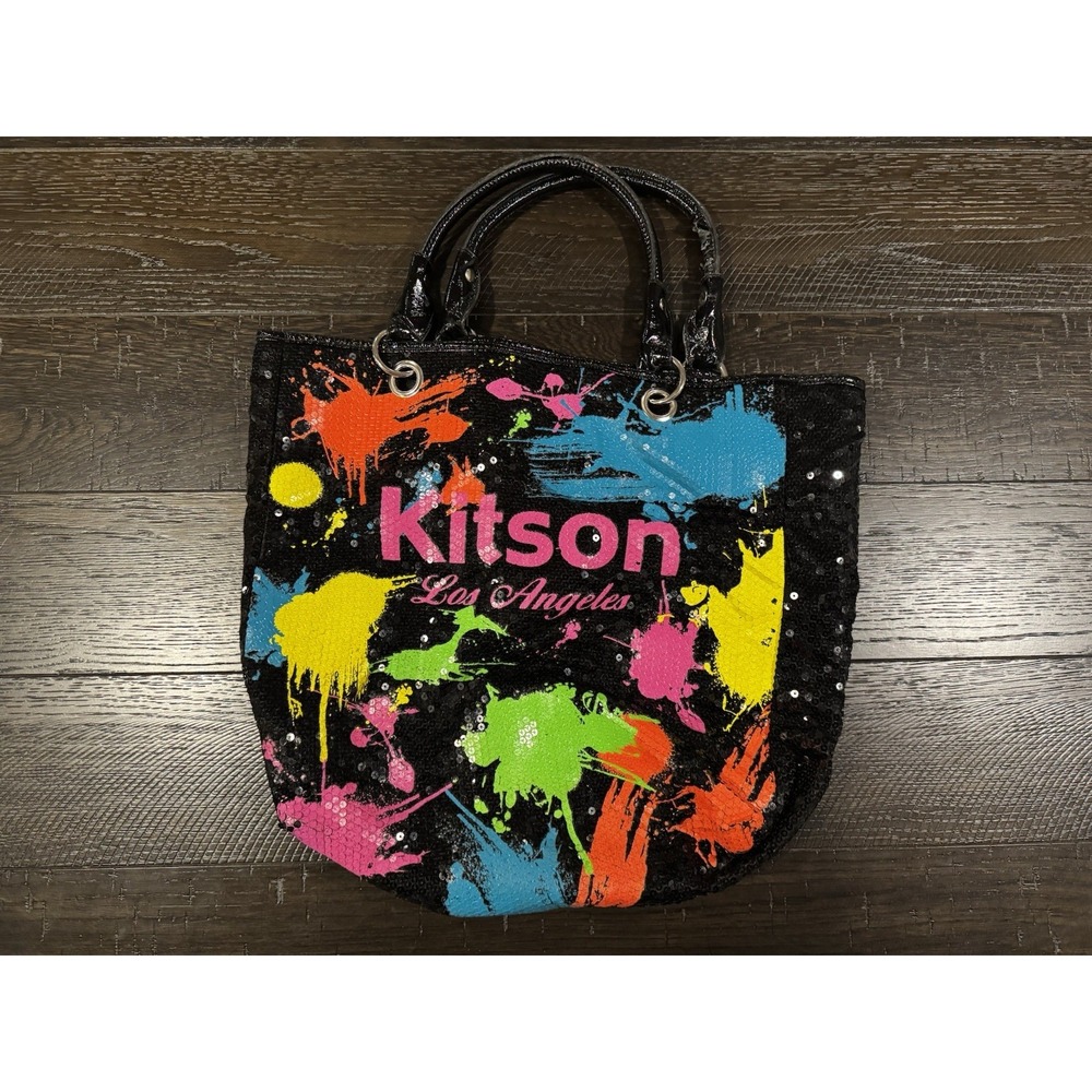 Kitson Los Angeles Sequin Paint Splash Tote Bag Large Handbag Purse Multi-color"